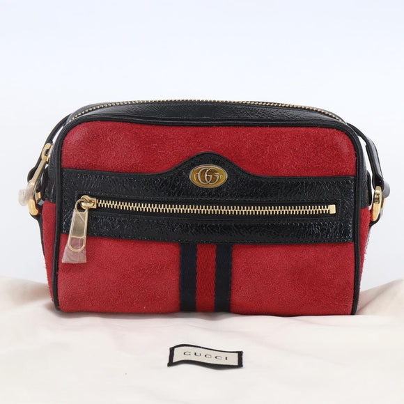 GUCCI Sherry Line Shoulder Bag Suede Leather Black Red 517350 Auth 155060