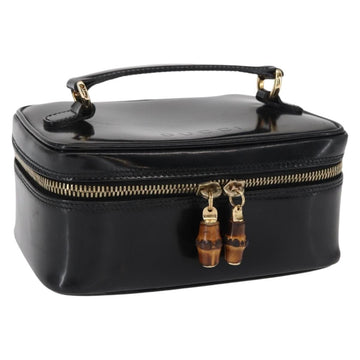 GUCCI Bamboo Vanity Pouch Enamel Black Gold 032 1956 0151 Auth 155062