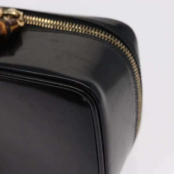 GUCCI Bamboo Vanity Pouch Enamel Black Gold 032 1956 0151 Auth 155062