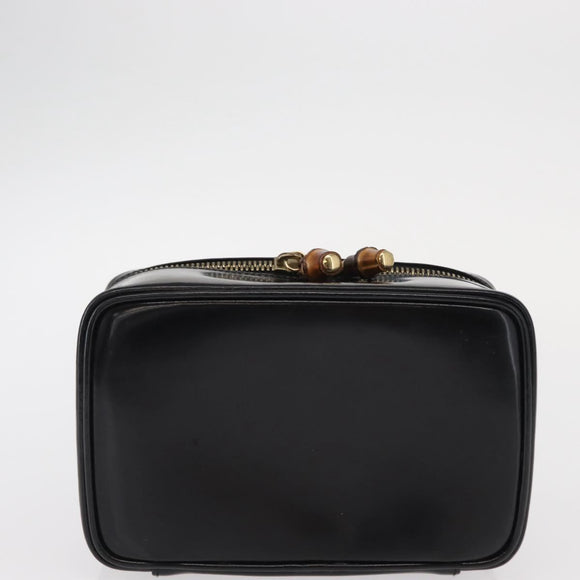 GUCCI Bamboo Vanity Pouch Enamel Black Gold 032 1956 0151 Auth 155062