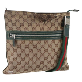 GUCCI GG Canvas Web Sherry Line Shoulder Bag Beige Red Green 145809 Auth 155064