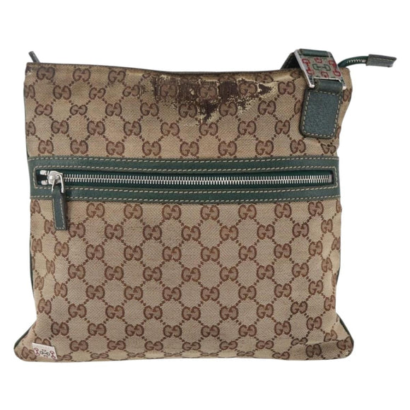 GUCCI GG Canvas Web Sherry Line Shoulder Bag Beige Red Green 145809 Auth 155064