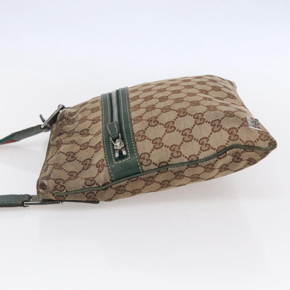 GUCCI GG Canvas Web Sherry Line Shoulder Bag Beige Red Green 145809 Auth 155064