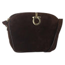 Salvatore Ferragamo Gancini Shoulder Bag Suede Brown Gold Auth 155065-1