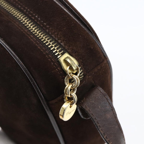 Salvatore Ferragamo Gancini Shoulder Bag Suede Brown Gold Auth 155065