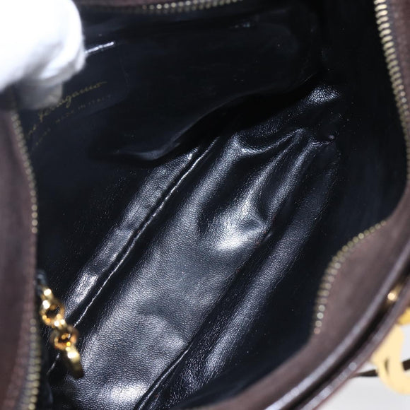 Salvatore Ferragamo Gancini Shoulder Bag Suede Brown Gold Auth 155065