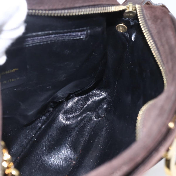 Salvatore Ferragamo Gancini Shoulder Bag Suede Brown Gold Auth 155065