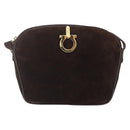 Salvatore Ferragamo Gancini Shoulder Bag Suede Brown Gold Auth 155065-2