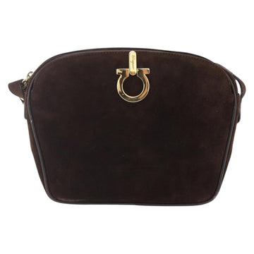 Salvatore Ferragamo Gancini Shoulder Bag Suede Brown Gold Auth 155065 - 0