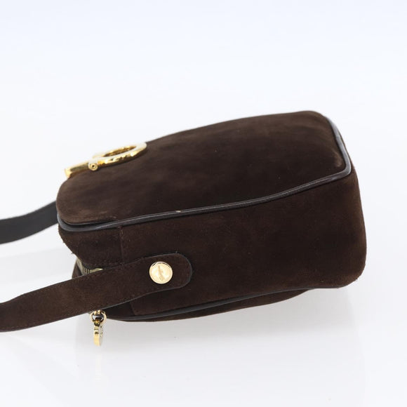 Salvatore Ferragamo Gancini Shoulder Bag Suede Brown Gold Auth 155065