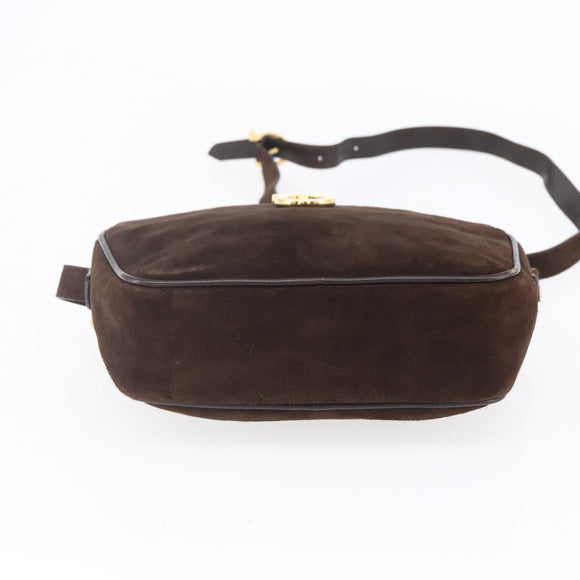 Salvatore Ferragamo Gancini Shoulder Bag Suede Brown Gold Auth 155065