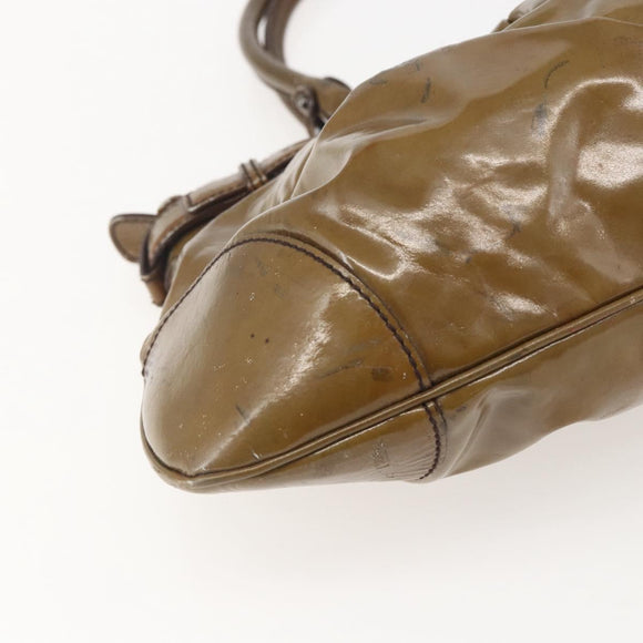 Salvatore Ferragamo Gancini Shoulder Bag Enamel Brown Silver Auth 155066