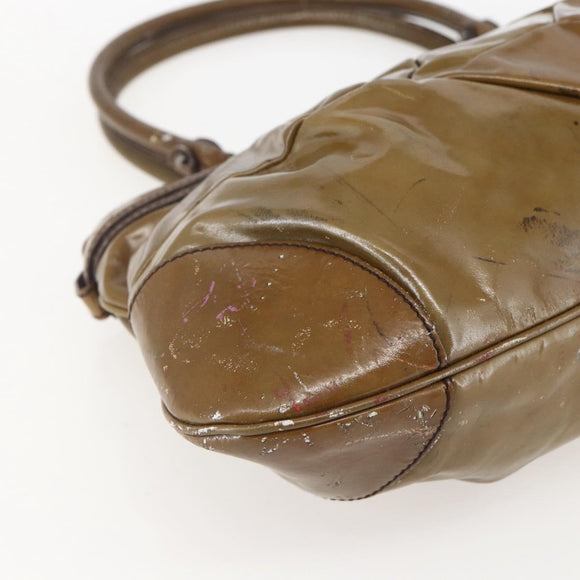 Salvatore Ferragamo Gancini Shoulder Bag Enamel Brown Silver Auth 155066