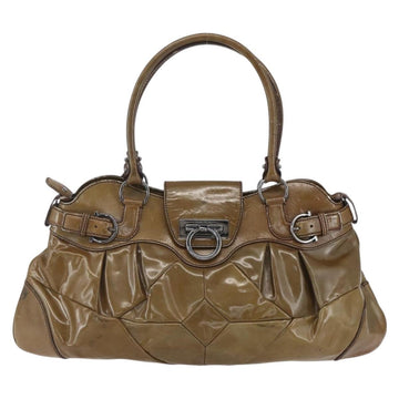 Salvatore Ferragamo Gancini Shoulder Bag Enamel Brown Silver Auth 155066 - 0