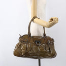 Salvatore Ferragamo Gancini Shoulder Bag Enamel Brown Silver Auth 155066-23