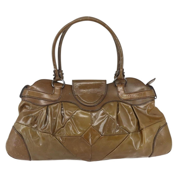 Salvatore Ferragamo Gancini Shoulder Bag Enamel Brown Silver Auth 155066