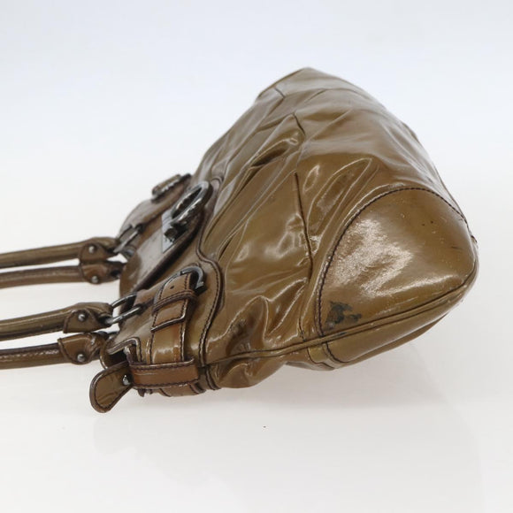 Salvatore Ferragamo Gancini Shoulder Bag Enamel Brown Silver Auth 155066