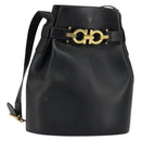 Salvatore Ferragamo Gancini Shoulder Bag Leather Black Gold Auth 155067-1