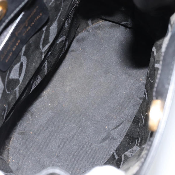 Salvatore Ferragamo Gancini Shoulder Bag Leather Black Gold Auth 155067