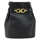 Salvatore Ferragamo Gancini Shoulder Bag Leather Black Gold Auth 155067-2