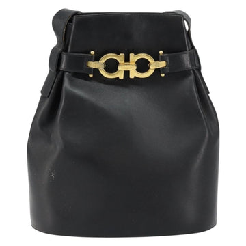 Salvatore Ferragamo Gancini Shoulder Bag Leather Black Gold Auth 155067 - 0