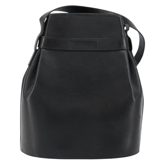 Salvatore Ferragamo Gancini Shoulder Bag Leather Black Gold Auth 155067