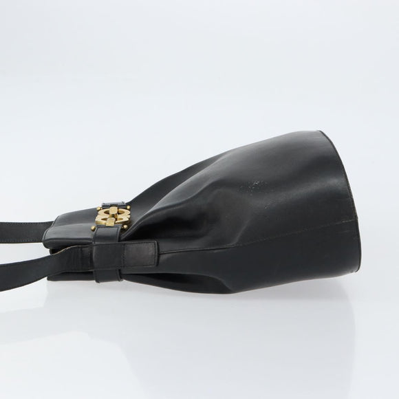 Salvatore Ferragamo Gancini Shoulder Bag Leather Black Gold Auth 155067