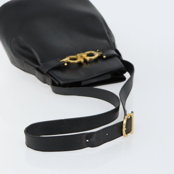 Salvatore Ferragamo Gancini Shoulder Bag Leather Black Gold Auth 155067