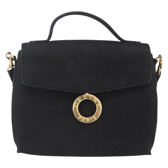 CELINE Shoulder Bag Leather Black Gold Auth 155068