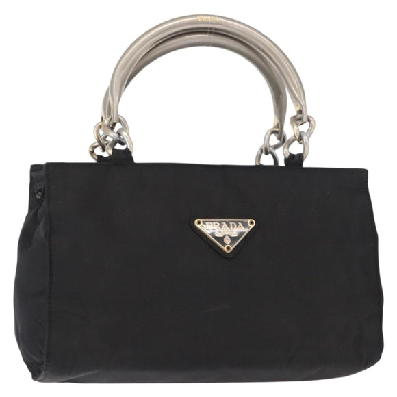 PRADA Hand Bag Nylon Metal Black Gold Auth 155069