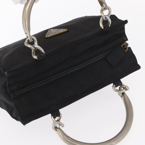 PRADA Hand Bag Nylon Metal Black Gold Auth 155069