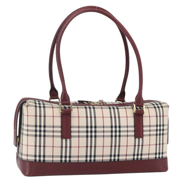 BURBERRY Nova Check Hand Bag Canvas Leather Beige Gold Auth 155070