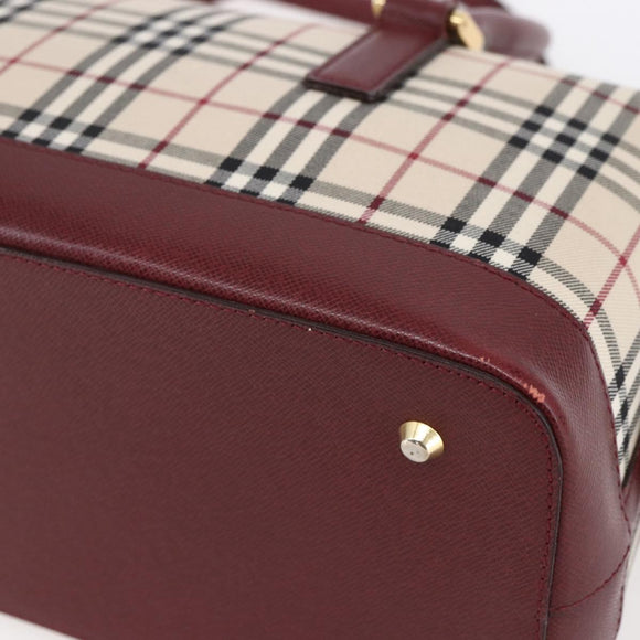 BURBERRY Nova Check Hand Bag Canvas Leather Beige Gold Auth 155070