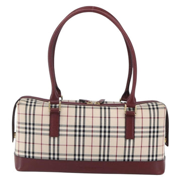 BURBERRY Nova Check Hand Bag Canvas Leather Beige Gold Auth 155070 - 0