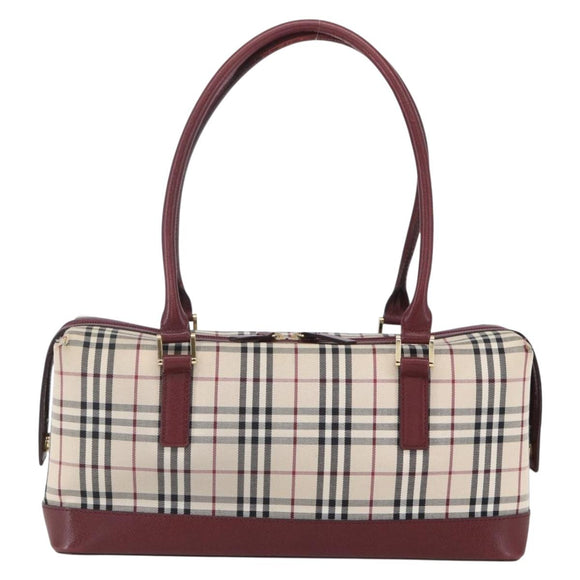 BURBERRY Nova Check Hand Bag Canvas Leather Beige Gold Auth 155070