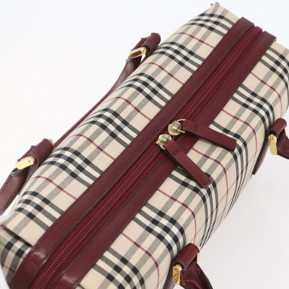 BURBERRY Nova Check Hand Bag Canvas Leather Beige Gold Auth 155070