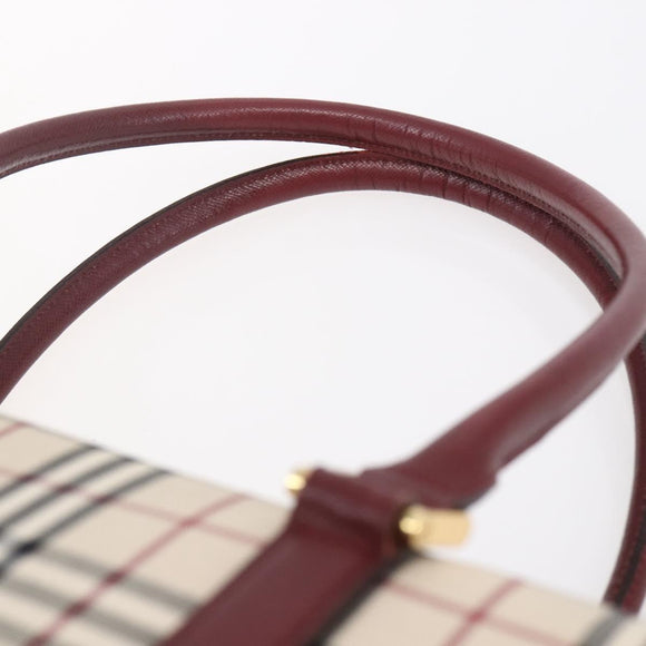 BURBERRY Nova Check Hand Bag Canvas Leather Beige Gold Auth 155070