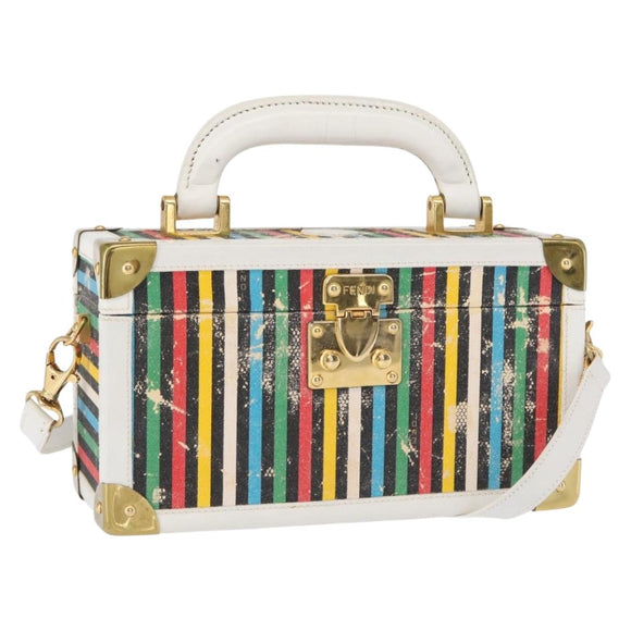 FENDI Vanity Hand Bag Leather 2way Multicolor Gold Auth 155071