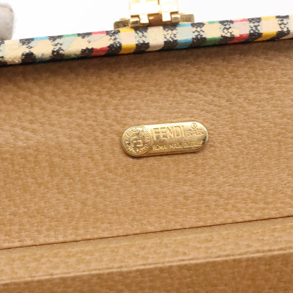 FENDI Vanity Hand Bag Leather 2way Multicolor Gold Auth 155071