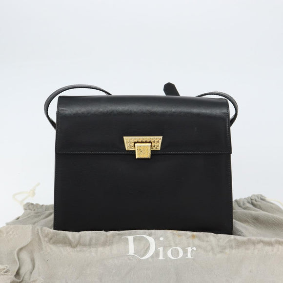 Christian Dior Shoulder Bag Leather Black Gold Auth 155073
