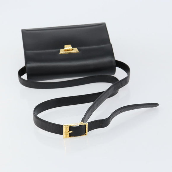 Christian Dior Shoulder Bag Leather Black Gold Auth 155073