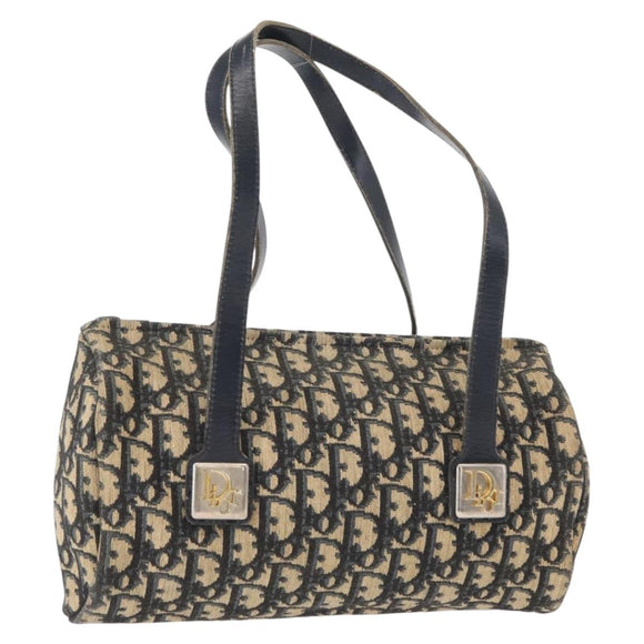 Christian Dior Trotter Canvas Hand Bag Navy Gold Auth 155076