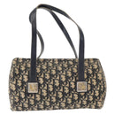 Christian Dior Trotter Canvas Hand Bag Navy Gold Auth 155076-2