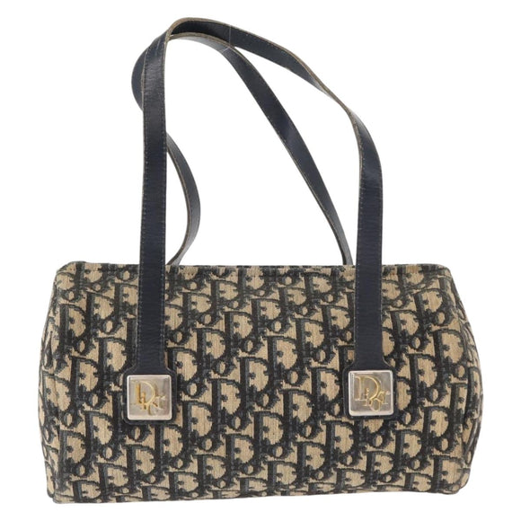 Christian Dior Trotter Canvas Hand Bag Navy Gold Auth 155076