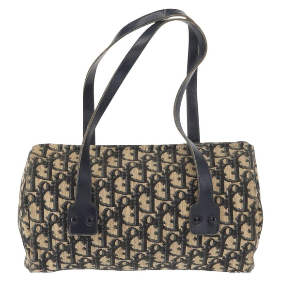 Christian Dior Trotter Canvas Hand Bag Navy Gold Auth 155076