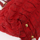 PRADA Hand Bag Nylon Leather 2way Red Gold Auth 155077-14