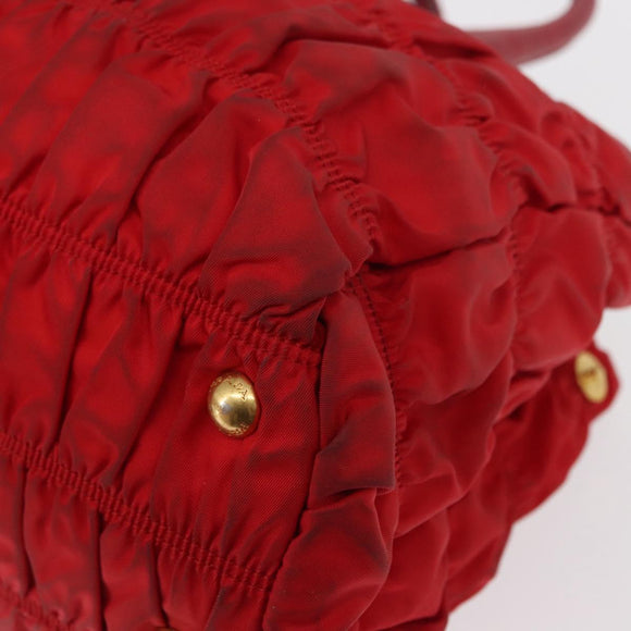 PRADA Hand Bag Nylon Leather 2way Red Gold Auth 155077