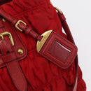 PRADA Hand Bag Nylon Leather 2way Red Gold Auth 155077-16