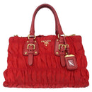 PRADA Hand Bag Nylon Leather 2way Red Gold Auth 155077-2
