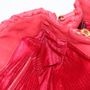 PRADA Hand Bag Nylon Leather 2way Red Gold Auth 155077-23